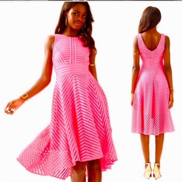 Lilly Pulitzer Tilly Crochet High Low Midi Dress In Pink Size X-Small NWT - Picture 6 of 10